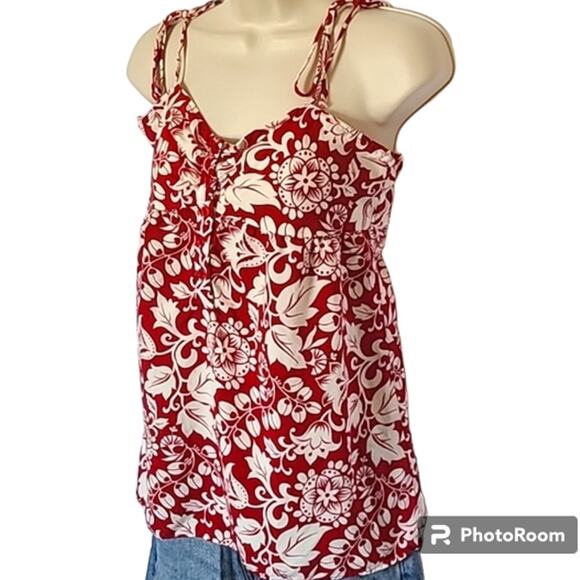 Excellent Forever 21 Juniors Red White Floral Adjustable Strap Tank Top Sz Large - Picture 3 of 7